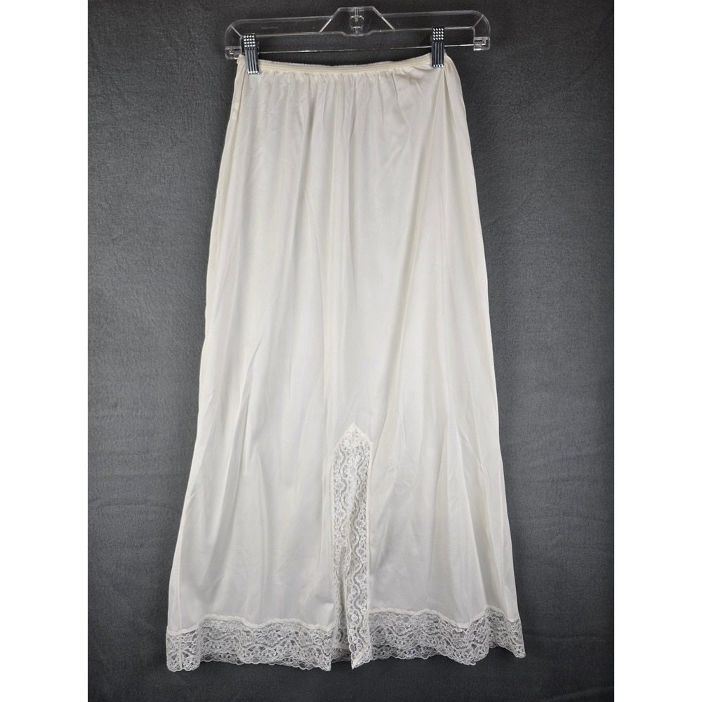 Vassarette Half Slip Women Large Ivory White Lace Trim Maxi Vintage Lingerie USA